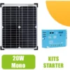 Kit Panneau Solaire Monocristallin 20W 12V Et Régulateur 5A