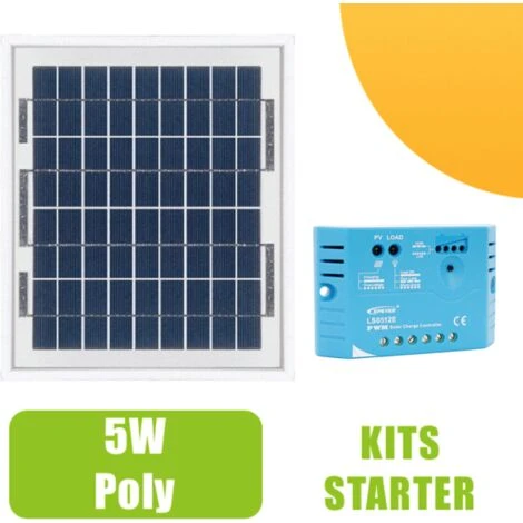 Kit Panneau Solaire Polycristallin 5W 12V Et Régulateur 5A