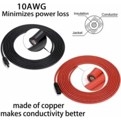 Câble De Rallonge - Des Deux Côtés - Câble Solaire - Rouge/noir - 6 Mm² - Avec Connecteur Solaire Monté - 3m Fontainebleau
