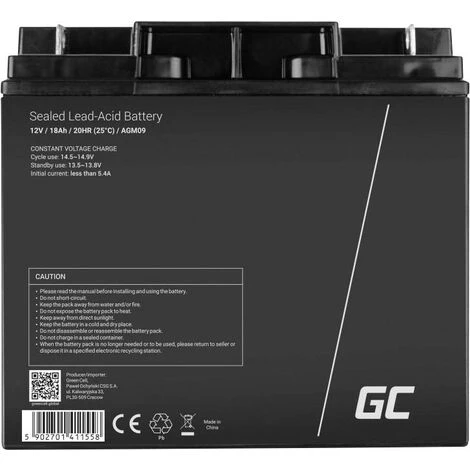 Green Cell AGM09 Batterie Au Plomb 12 V 18 Ah Plomb-gel (l X H X P) 181 X 167 X 77 Mm Raccord à Vis M5 Résistant Aux Cycles De Charge, Sans Entretie W492892 – Image 2