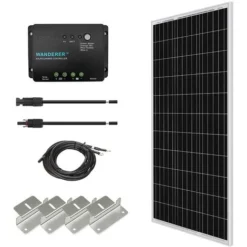 Renogy Kit Solaire 100W 12V Module Solaire Monocristallin Panneau Solaire, Avec Contrôleur Chargeur PWM 30A Et Câbles, Pour Camping-car, Bateau, Caravane Et Maison
