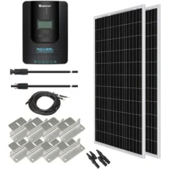 Renogy Kit Solaire 200W 12V Panneau Monocristallin - Régulateur De Charge 40A MPPT - Cable Avec Connecteurs MC4 - Cable Batterie - Support En Z Pour Montage Module Photovoltaïque