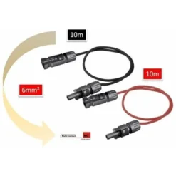Rallonge Mc4 10 Mêtres (2 X 10m) Fil Panneaux Solaire 6mm2