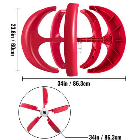 VEVOR Générateur De Turbine éolienne à Lanterne Verticale 100-400 W 12 V 5 Lames – Image 2
