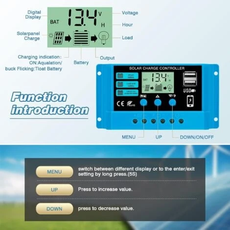 Contrôleur De Charge 30A 12V/24V Régulateur De Charge Panneau Solaire Intelligent Avec écran LCD Et Port 5V/3A USB Convient à Différents Types De Batteries Facile à Utiliser – Image 2