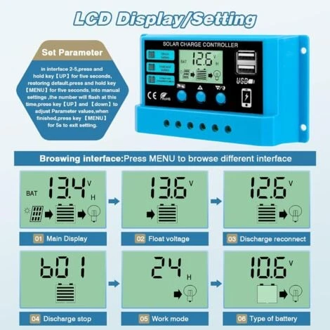 Contrôleur De Charge 30A 12V/24V Régulateur De Charge Panneau Solaire Intelligent Avec écran LCD Et Port 5V/3A USB Convient à Différents Types De Batteries Facile à Utiliser – Image 3