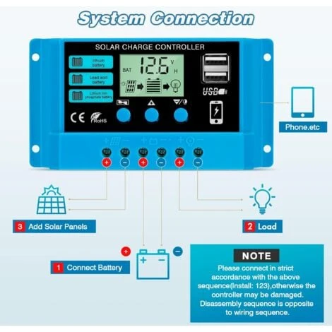 Contrôleur De Charge 30A 12V/24V Régulateur De Charge Panneau Solaire Intelligent Avec écran LCD Et Port 5V/3A USB Convient à Différents Types De Batteries Facile à Utiliser – Image 4