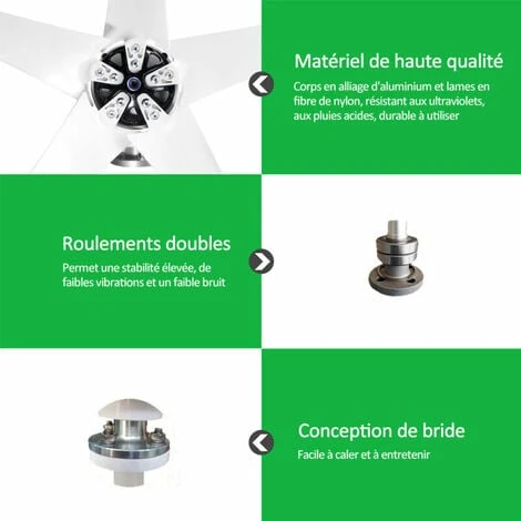 Generateur De Vent Avec Chargeur Controleur Minitype Eolienne Generateur Kit Clear Energy Moulin A Vent, 12V 1200W 5 Lames - 12V 1200W 5 Lames – Image 4