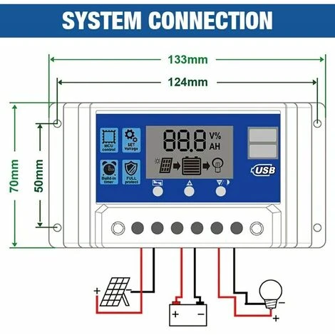 Contrôleur De Chargeur Solaire 60A/50A/40A/30A/20A/10A 12V 24V Contrôleur PWM Automatique Affichage LCD 5V Contrôleur De Sortie USB Double 1 Pièces (10A) – Image 4