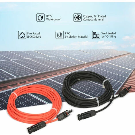 Cable D'extension De Panneau Solaire Avec Connecteur MC4, Paire Rouge + Noire, 10AWG 6 Metres / 20 Pieds – Image 2