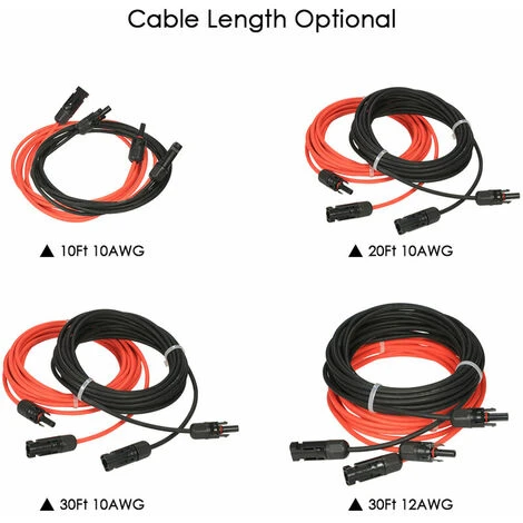 Cable D'extension De Panneau Solaire Avec Connecteur MC4, Paire Rouge + Noire, 10AWG 6 Metres / 20 Pieds – Image 5