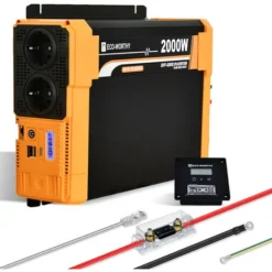 ECO-WORTHY 2000W 12Vdc-230Vac Pure Sine Wave Inverter Onduleur Solaire Hors-réseau,Port USB Double 18W Intégré, 2 Prises AC, 1 Bornes Hardwire Et 1 Fusible 200A