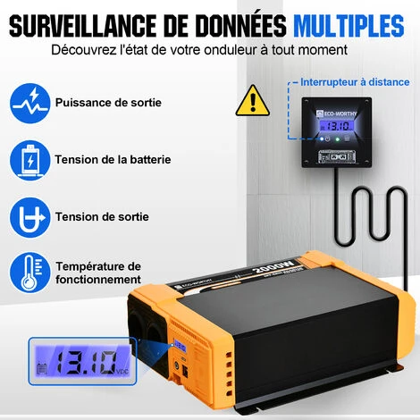 ECO-WORTHY 2000W 12Vdc-230Vac Pure Sine Wave Inverter Onduleur Solaire Hors-réseau,Port USB Double 18W Intégré, 2 Prises AC, 1 Bornes Hardwire Et 1 Fusible 200A – Image 5