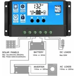 Régulateur De Charge Solaire Régulateur De Panneau Solaire Régulateur 12V/24V Avec USB 10A
