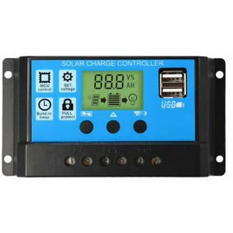 30A 12/24V LCD Régulateur Solaire Batterie Régulateur Contrôleur Double USB