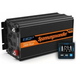 EDECOA Convertisseur 24v 220v Camion 2000w Onduleur Télécommande 2X USB écran Pour Panneau Solaire Onde Modifiée Isolation Galvanique (2e Génération)