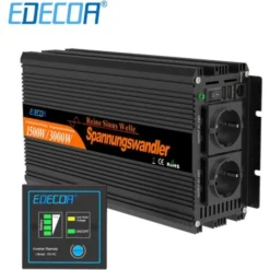 EDECOA Convertisseur 12v 230v Pur Sinus 1500w Onduleur 2x USB Et Télécommande Voiture Camping-car Système Solaire Isolation Galvanique (5ème Génération)